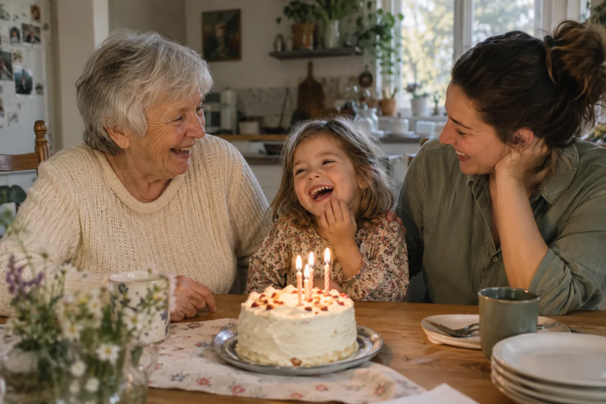 A family celebrating a birthday at home